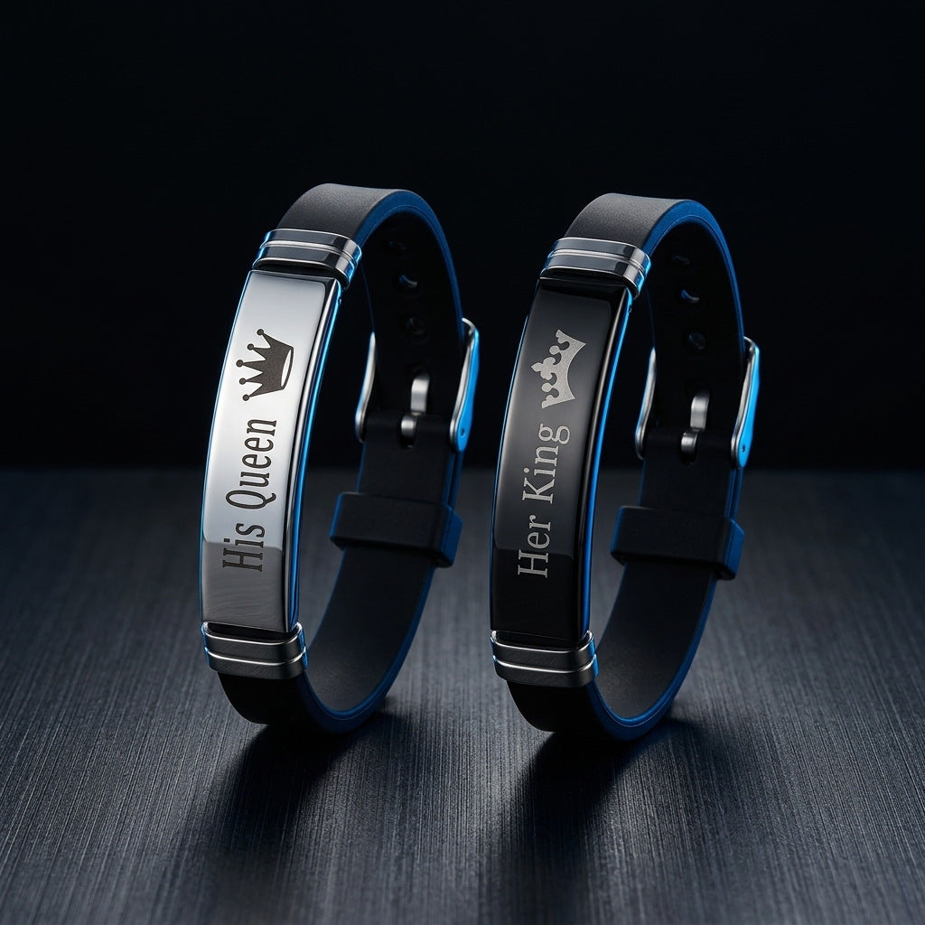 Couple Crown Letters Stainless Steel Silicone Bracelet
