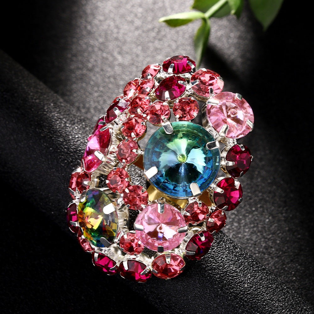 Women's Oval Exaggerated Rhinestone Open Personal Ring