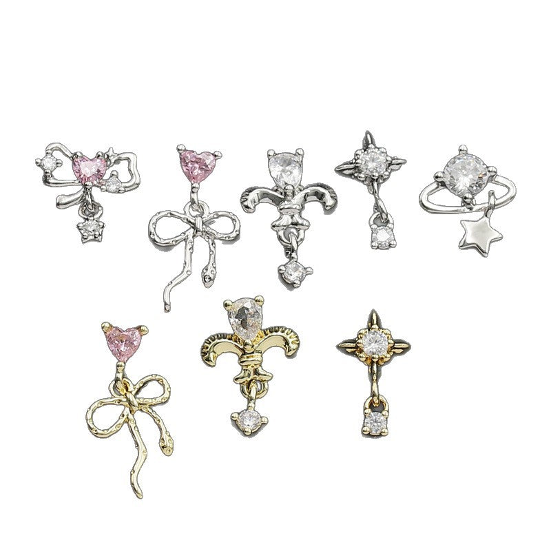 Inlaid Zircon Flower Star Stainless Steel Screw Fine Rod Cartilage Earrings