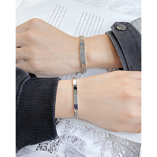 Women's & Men's Glossy Can Carve Writing Titanium Steel Bracelets