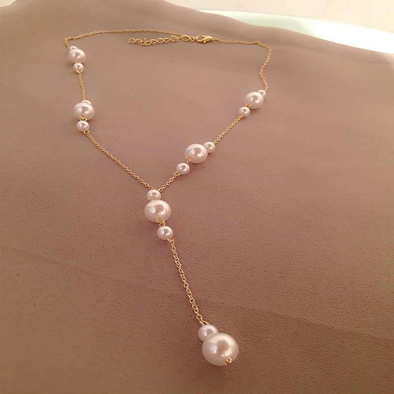 Women's Y-shaped Tassel Pearl Texture Cold Style Necklaces