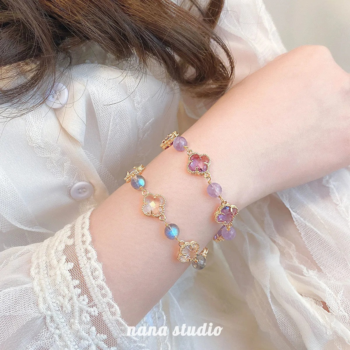 Imitation Natural Crystal Clover Design Light Luxury Bracelets