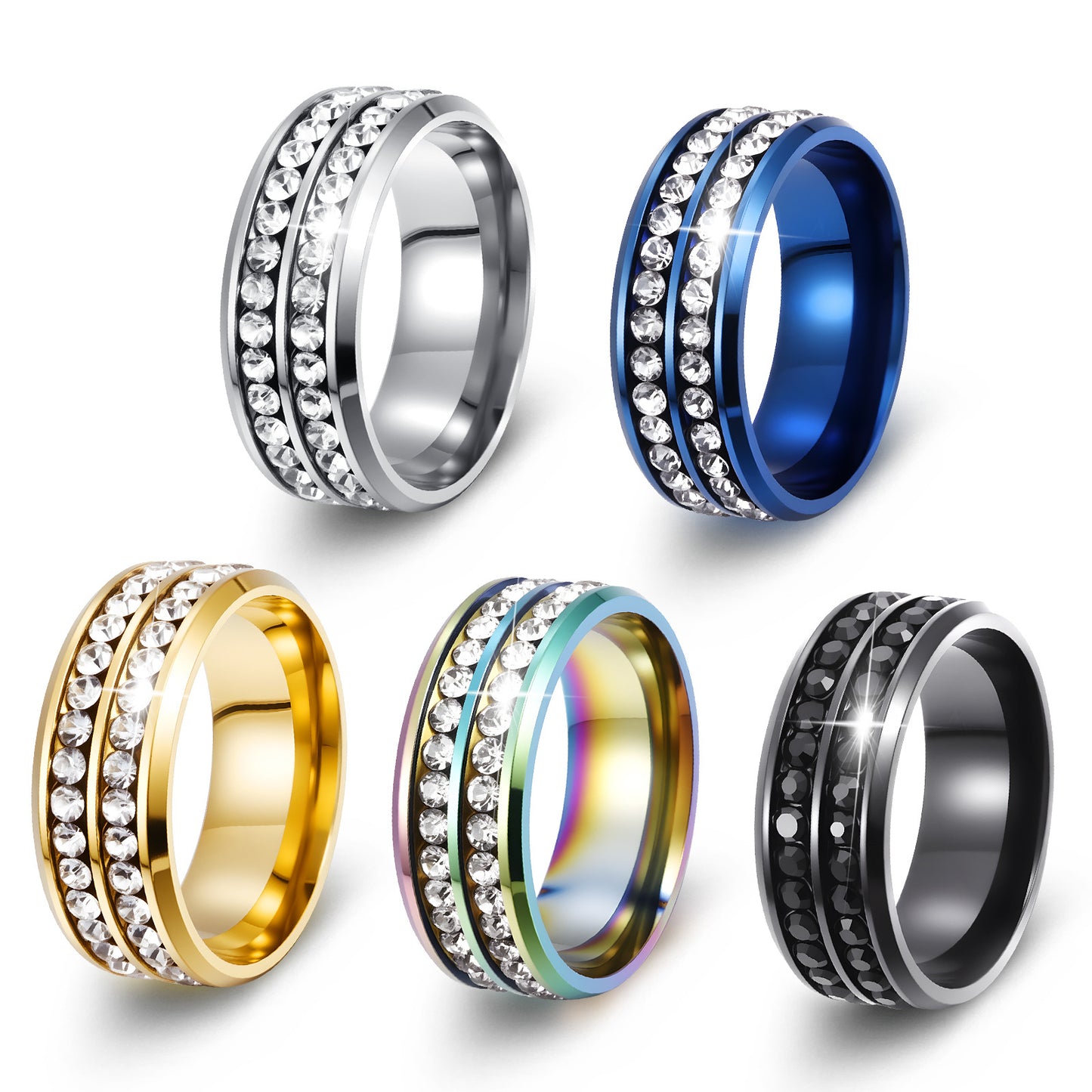 Titanium Steel Korean Double Row Diamond Full High-grade Ring