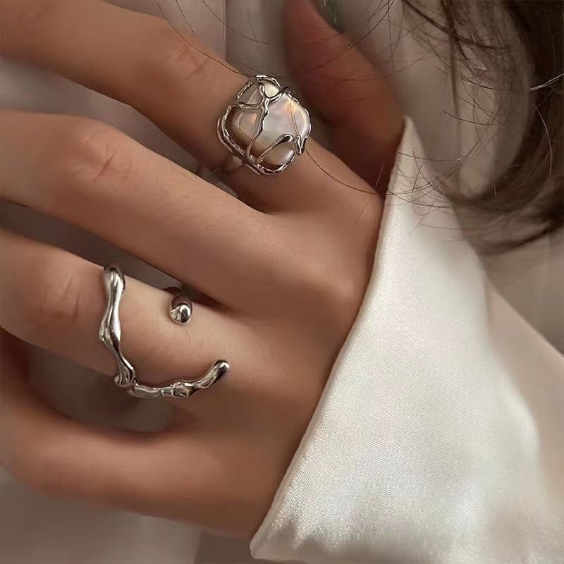 Vintage Pearl Female Niche Design Temperament Water Drop Opening Adjustable Rings