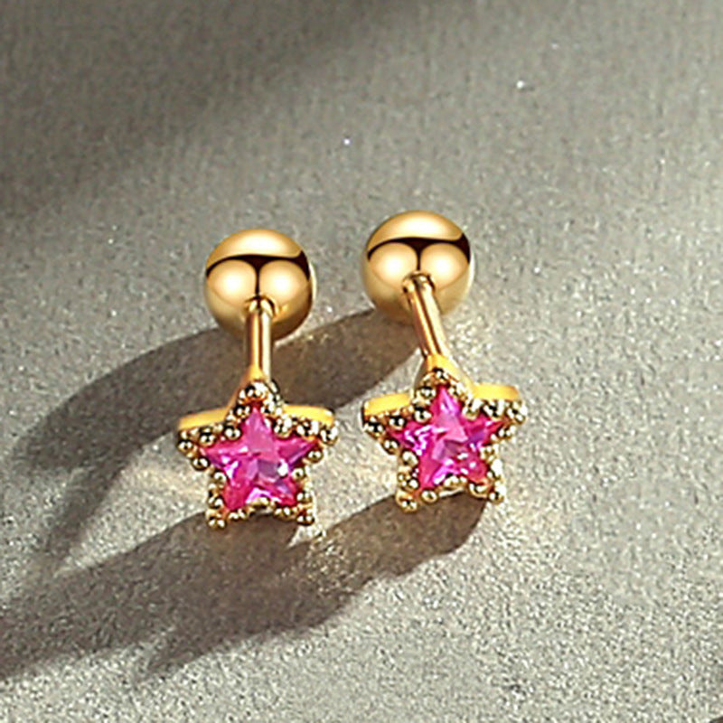 Color Five-pointed Star Screw Puncture Ear Bone Female Sleeping Earrings