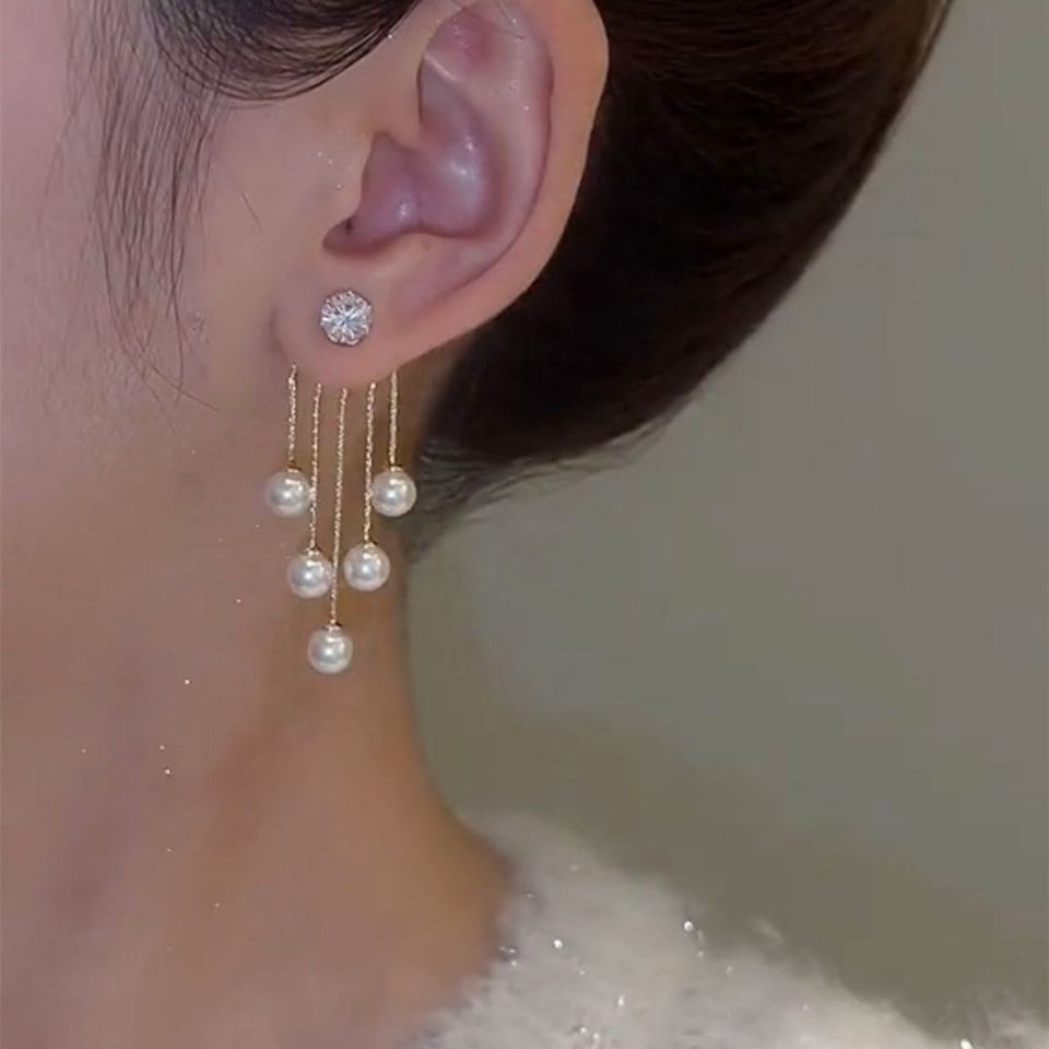 Women's Pearl Tassel Light Luxury Zircon Long Elegant Fashion Rings