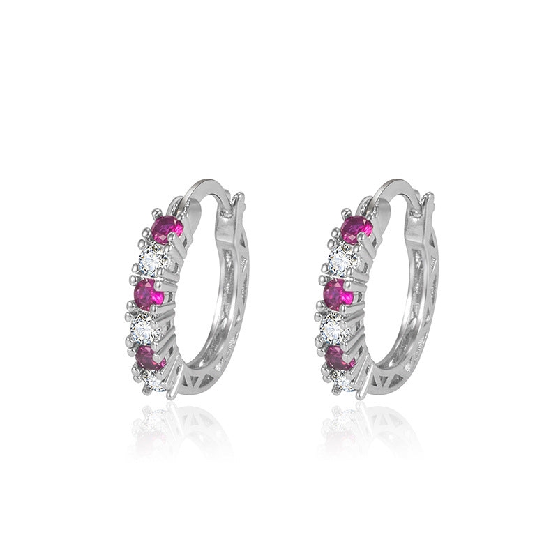 Aquamarine Female Refined Rhinestone Red Tourmaline Purple Diamond Earrings