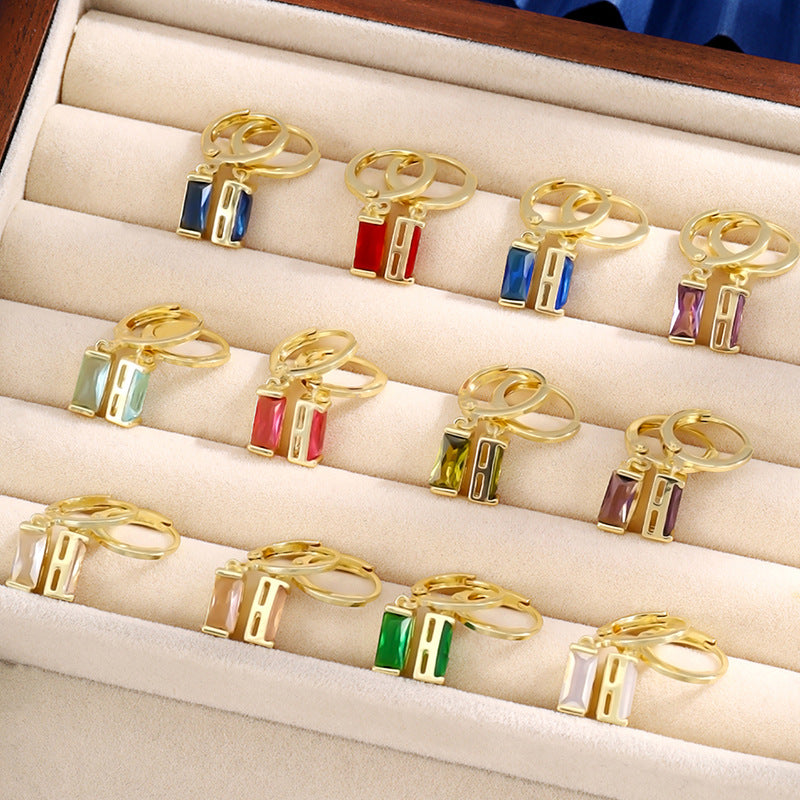 Design Colorful Zircon Ear Xi Birthstones Stud Earrings