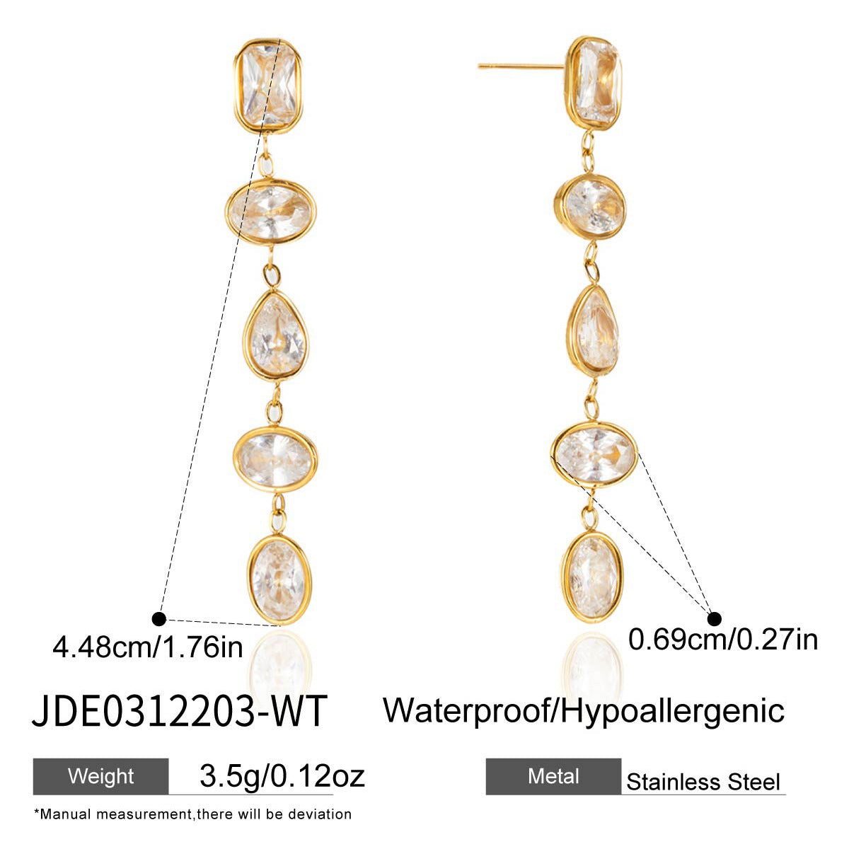 Style Stainless Steel Geometric Zircon Tassel Niche High-grade Design Stud Earrings