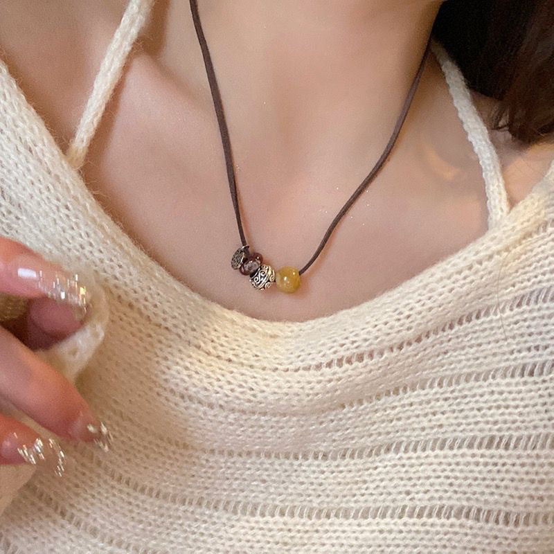 Women's Chinese Style Braided Rope Beaded For Vintage Niche Necklace
