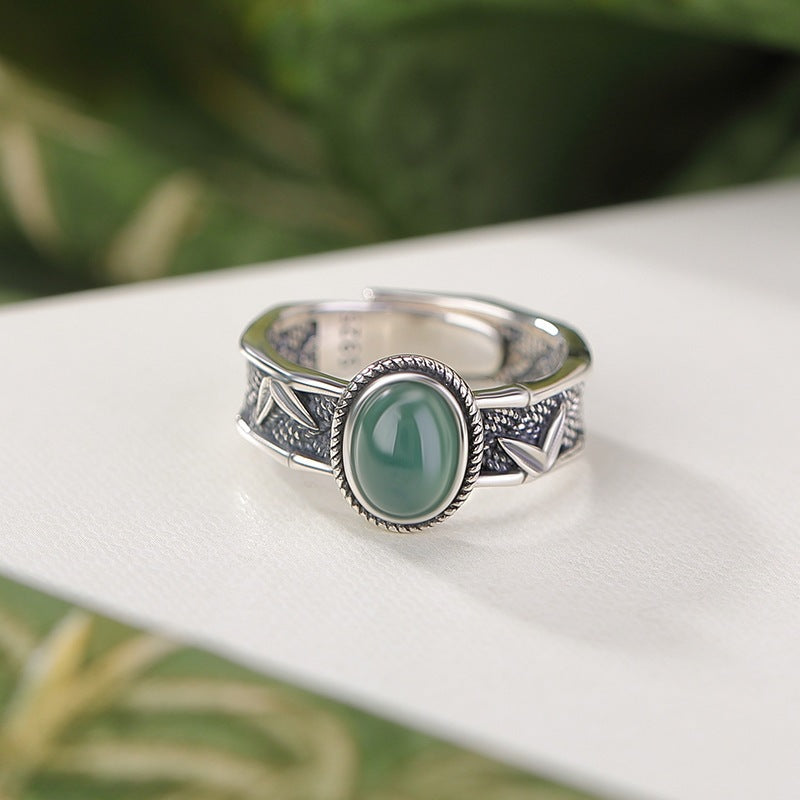 Water Emerald Egg Surface Bamboo Leaf Weave Rings