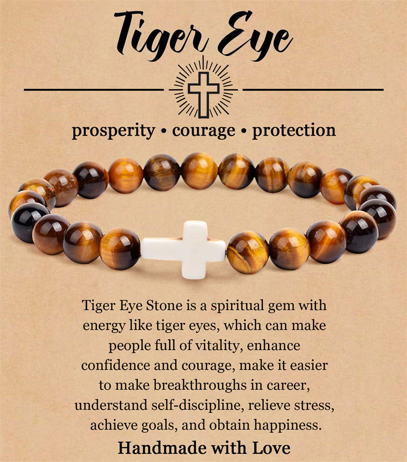 Women's & Men's Pink Zebra Tiger Eye Cross Malachite Elastic Bracelets