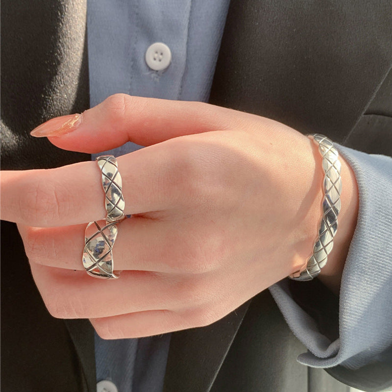 Personality Rhombus Design Sense Minority Simple Light Luxury Wide Narrow Ring
