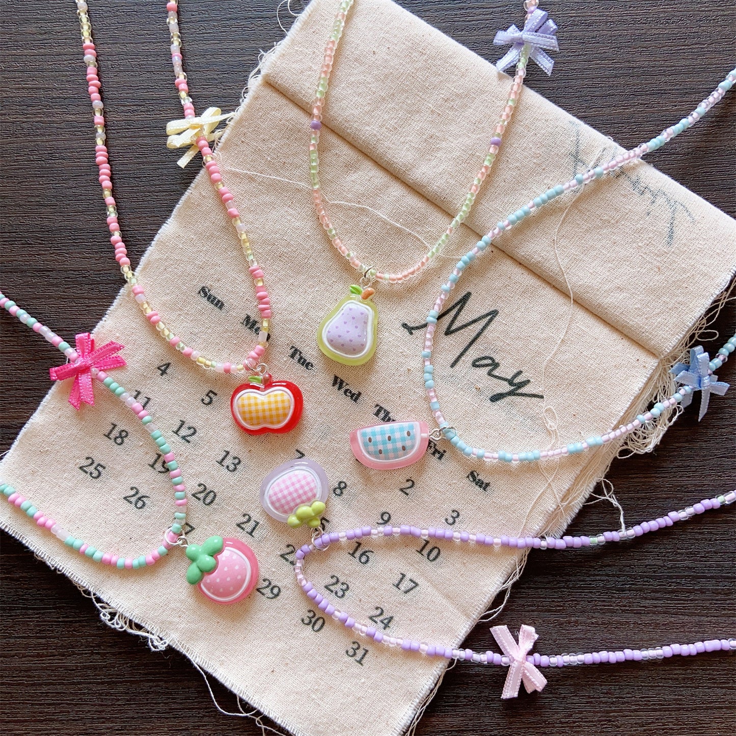 Seaside Style Colorful Beaded Bow Clavicle Chain Necklace
