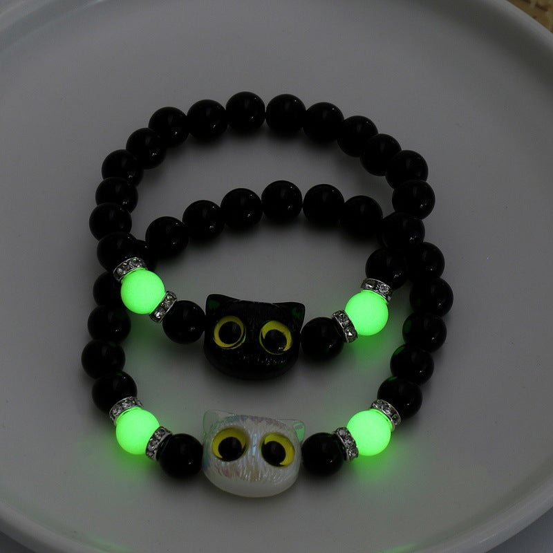 Luminous Cheese Kitty Black White Couple Gift Bracelets