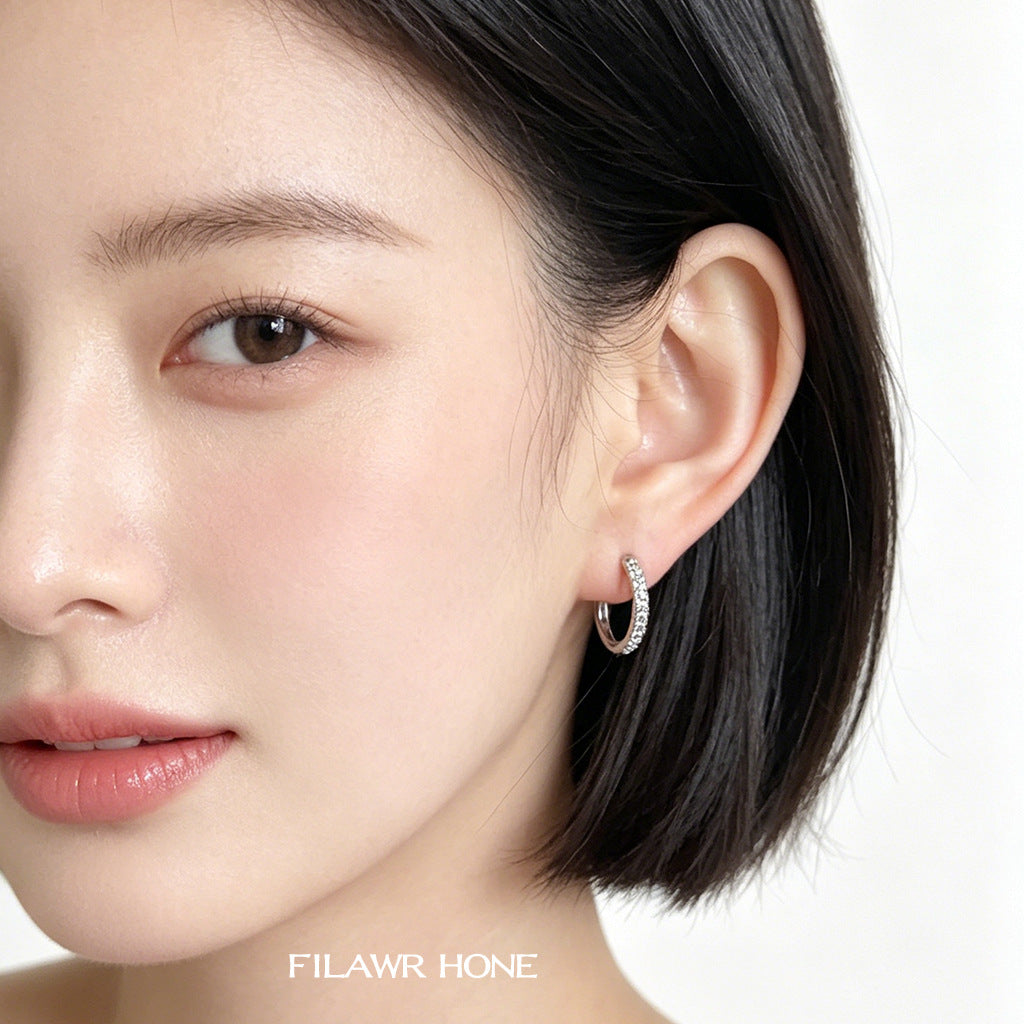 Style Micro Inlaid Zircon Circle Ear Clip Round Geometric Simple Earrings