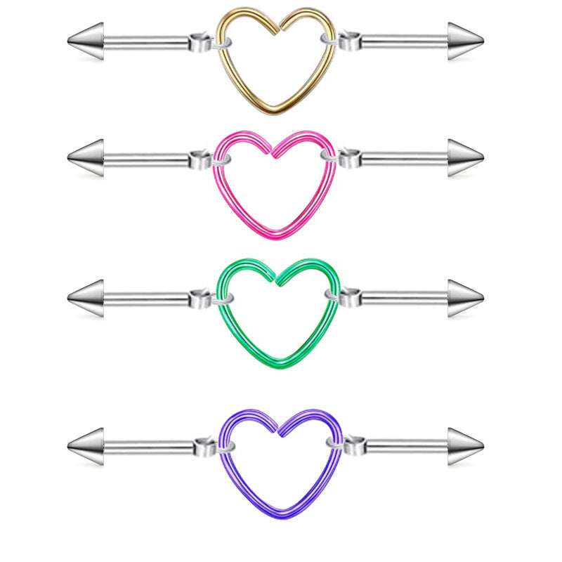 Heart Barbell Ear Soft Bone Nail Screw Tightening Stud Earrings