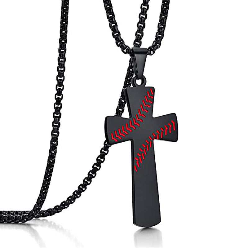 Men's Sports Style Trendy Stainless Steel Scriptures Hemisphere Cross Necklace