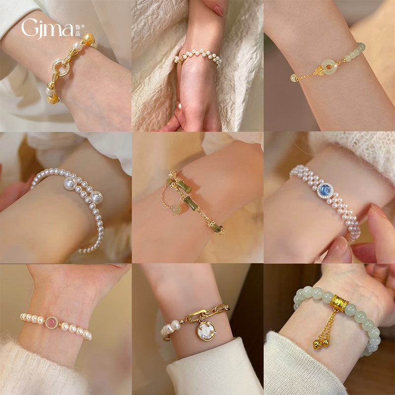 French Retro Smiley Face Bamboo Artificial Jade Personality Trendy Light Bracelets