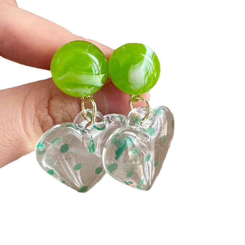 Fresh Sweet Green Polka Dot Love Refined Simple Design Smart Earrings