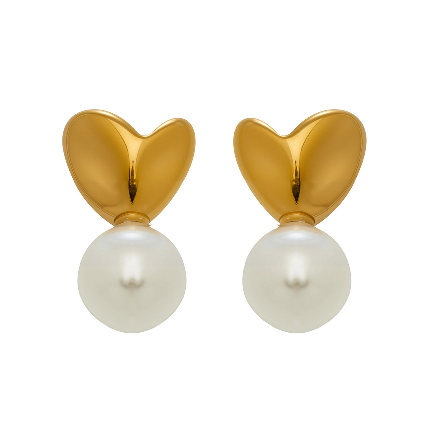 Minority Wind Imitation Pearl Love Heart Stainless Steel Material Gold Earrings