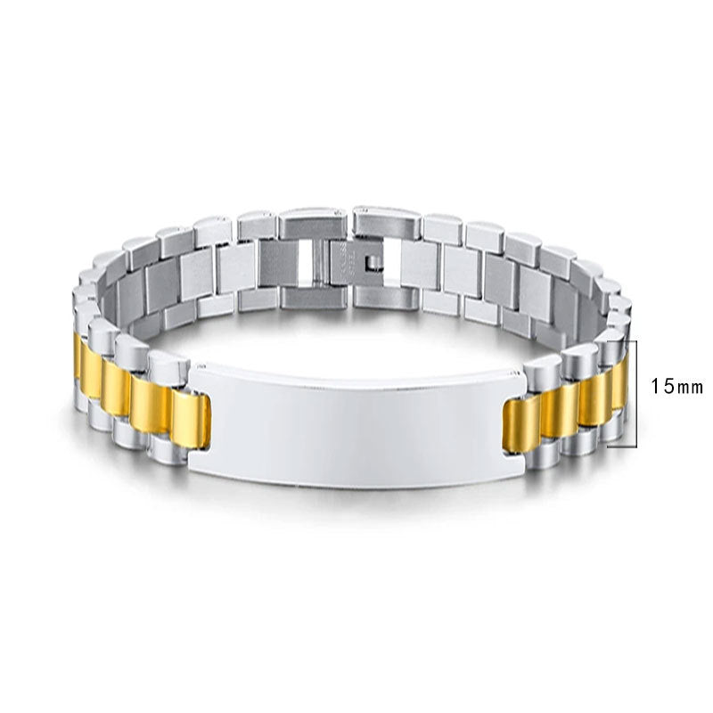 Women's & Men's Adjustable Titanium Steel Curved Can Carve Writing Stainless Gold Bracelet