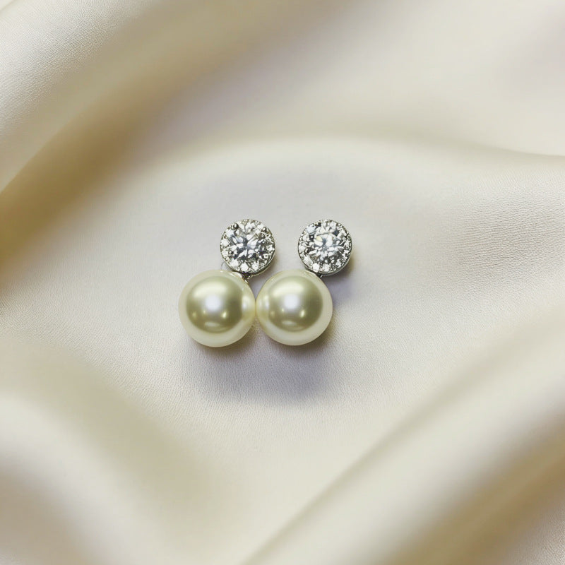Sier Needle White Copper Sier-plated Light Luxury High-grade Temperament Pearl Stud Earrings