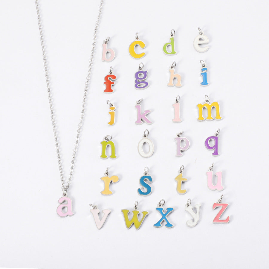 Drop Oil Color English Letter Card Titanium Necklace
