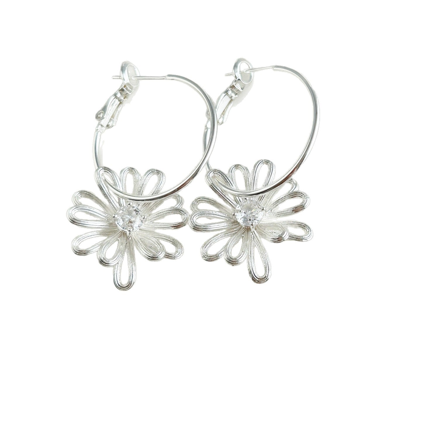 Chinese Style Hollow Daisy Flower Eardrops Exquisite Dignified Design Rings