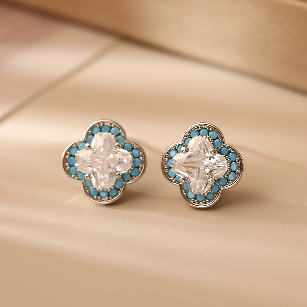 Clover Zircon Retro Style Fashion Exquisite Petite Female Stud Earrings