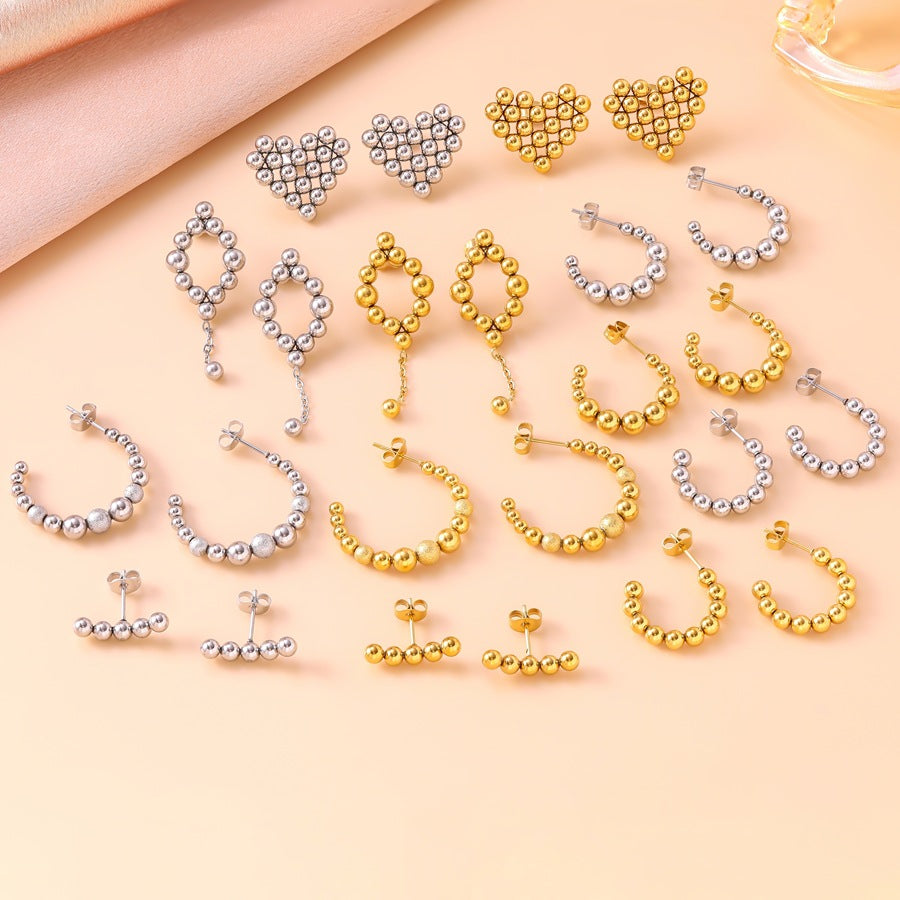 Personality Stitching Design Temperament Elegant Gold Titanium Steel Geometric Shape Stud Earrings