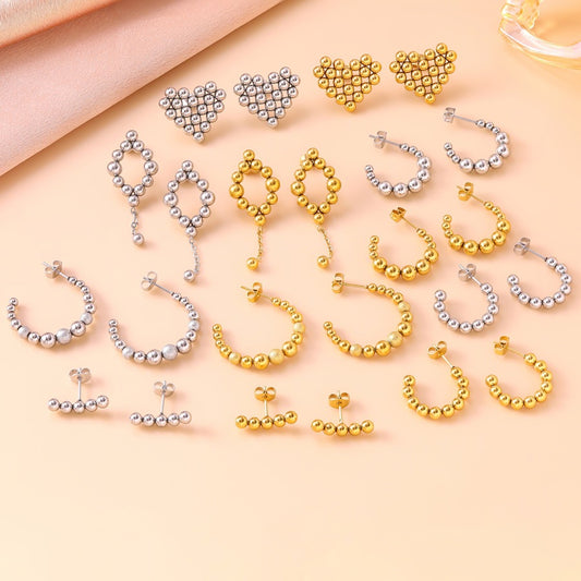 Personality Stitching Design Temperament Elegant Gold Titanium Steel Geometric Shape Stud Earrings