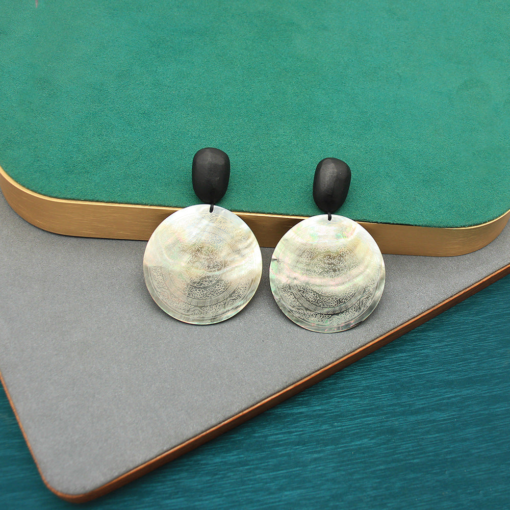 Women's Shell White Lip Texture Printing Design Affordable Luxury Fashion Commuter Stud Earrings