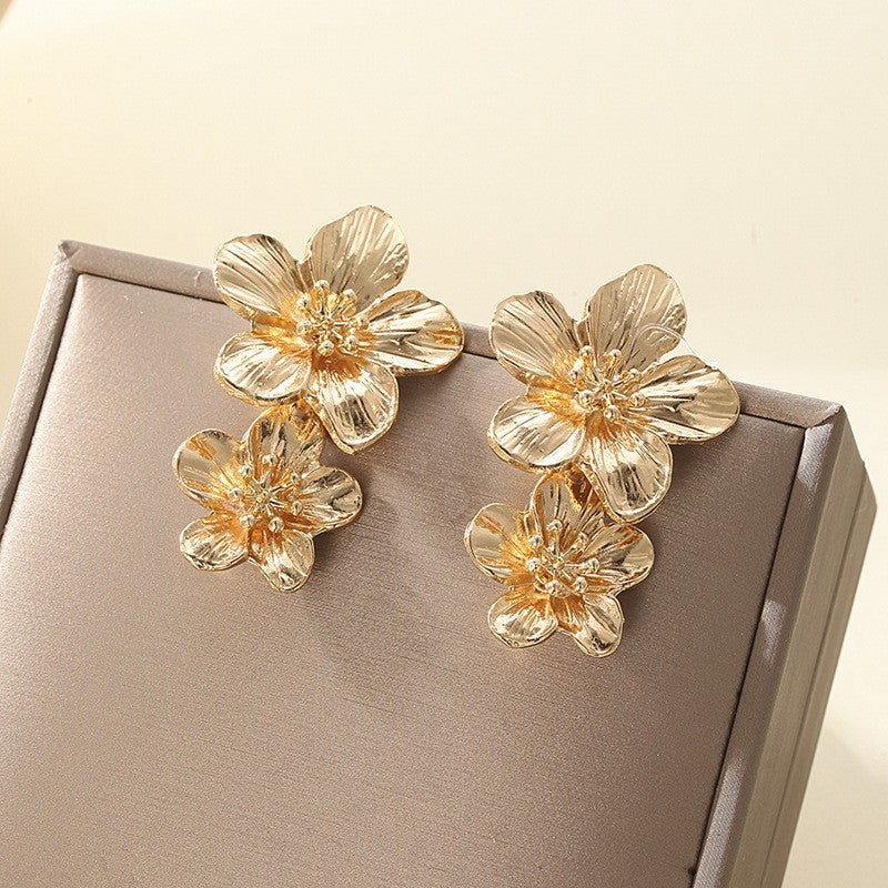 Fashion Personality Trend Multicolor Double Layer Flower Earrings