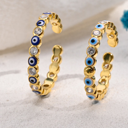 Eye Brass Open Zircon Diamond Adjustable Fashion Ring