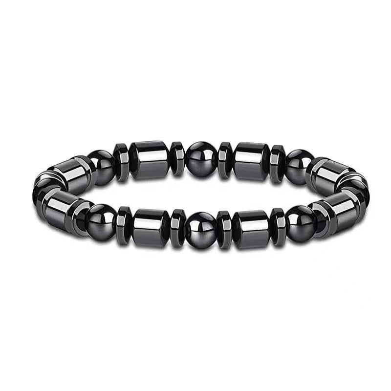 Men's Haematite Stretch Natural Stone Beaded Spacer Yoga Single Bracelet