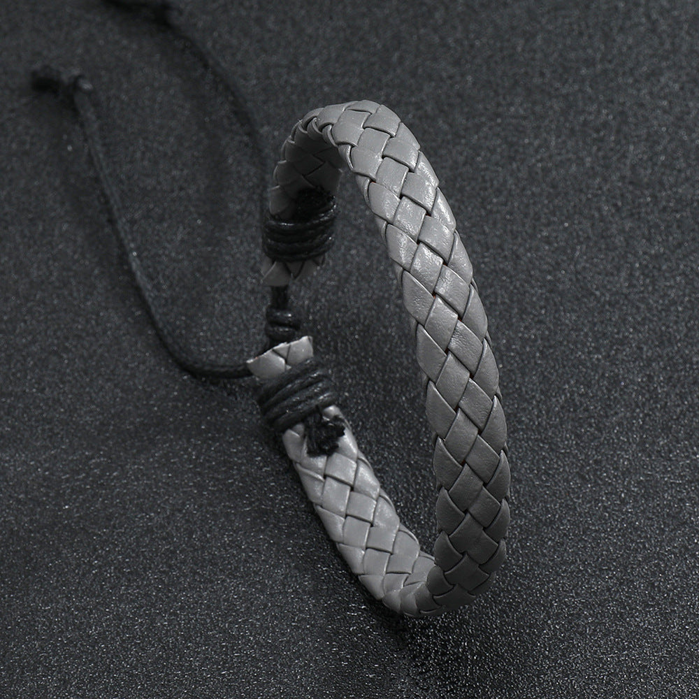Hand-woven Black Leather Cord Adjustable Unisex Bracelets