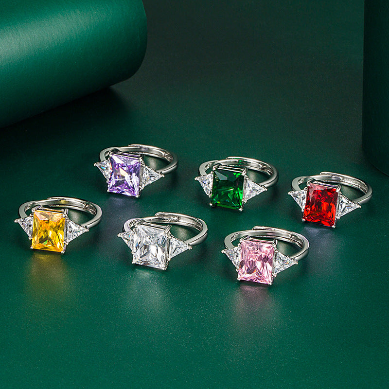 Square Diamond Female Geometric Triangle Open Engagement Rings