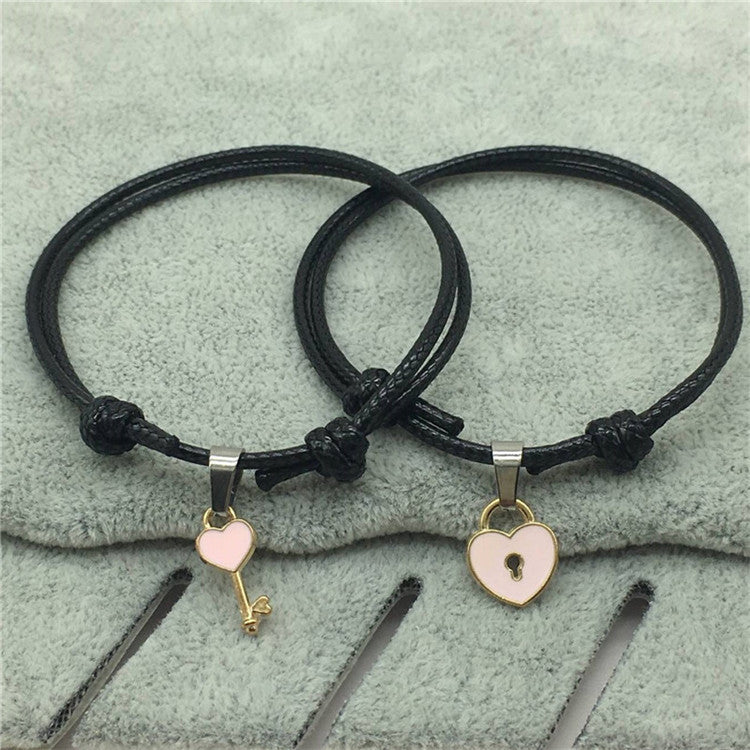 Unisex Alloy Accessories Love Key Black Wax Rope Pair Bracelets