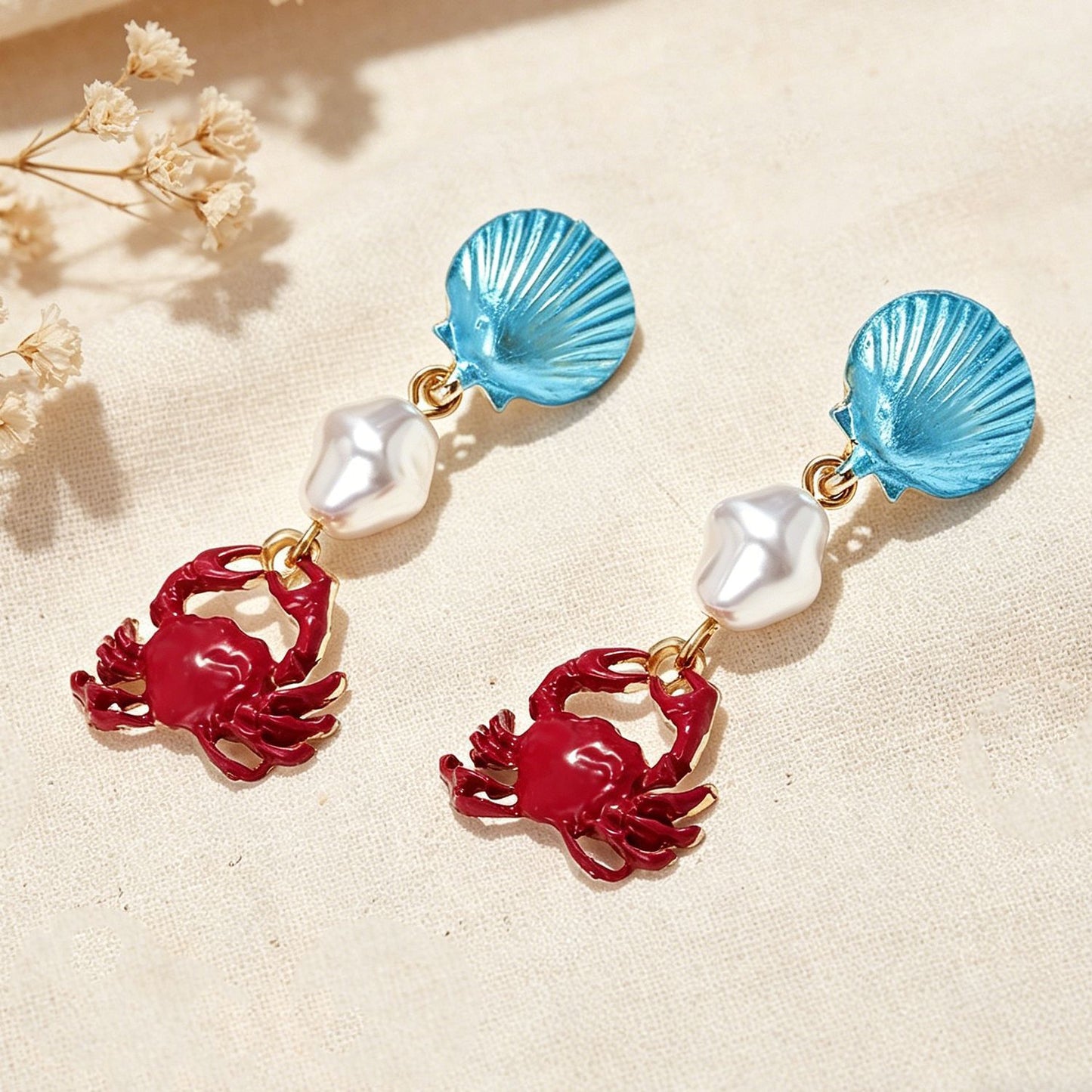 Women's Series Shell Crab Niche Design Vacation Stud Earrings