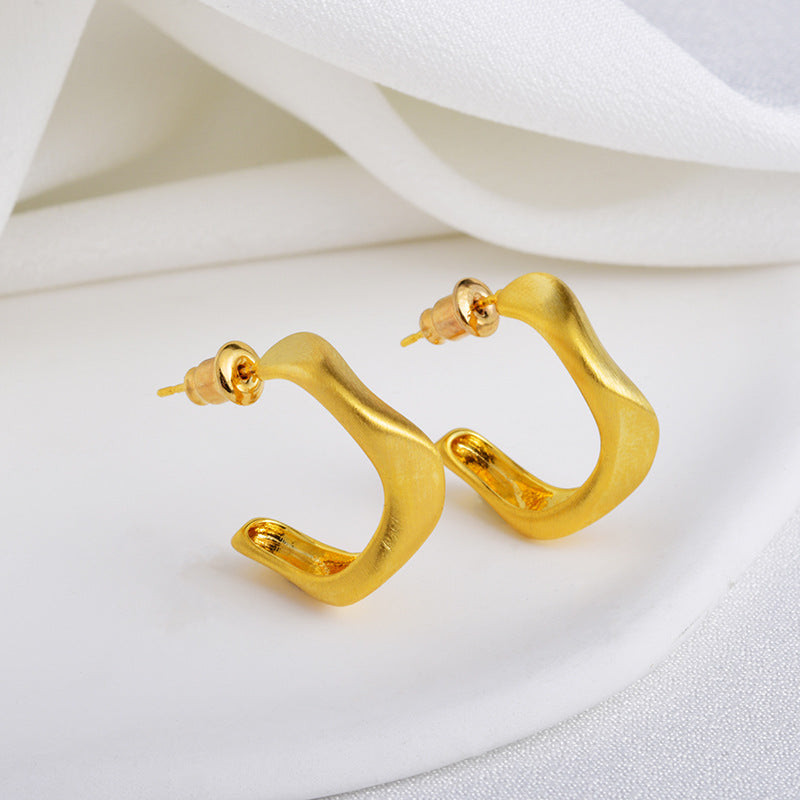 Geometric Shaped Irregular Twisted Brushed Personality Stud Earrings