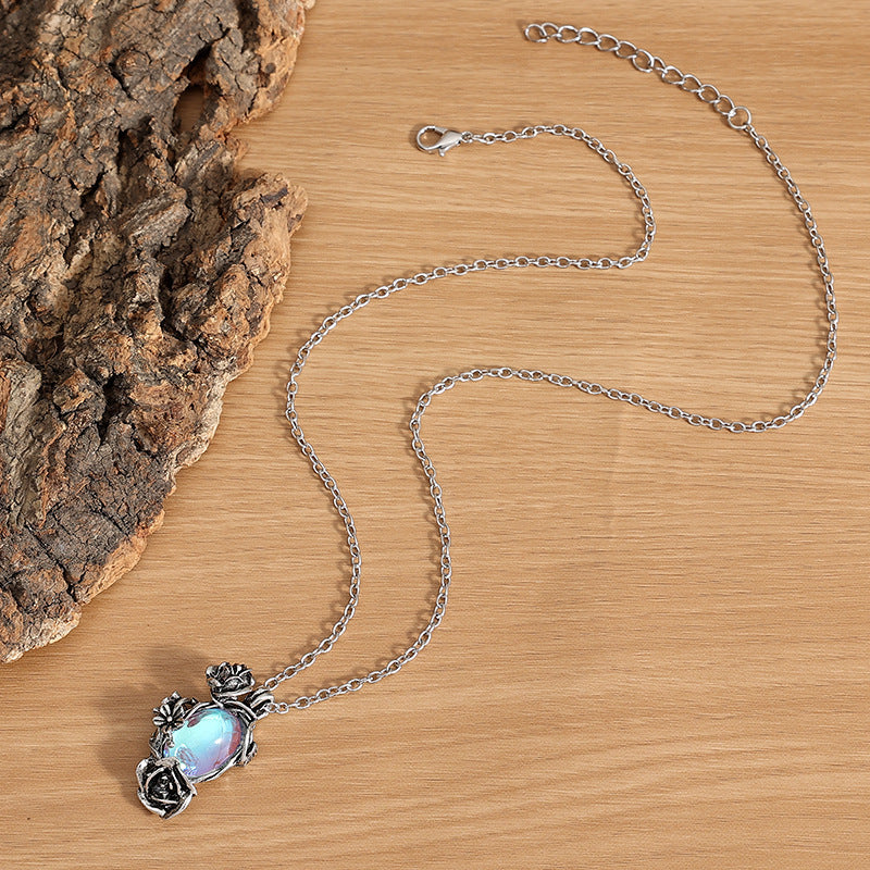 Vintage Water Drop Rose Flower Alloy Fashion Trend Winding Crystal Pendants