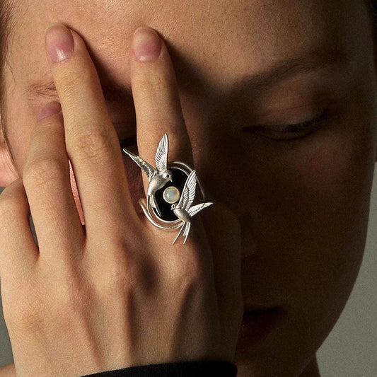 Retro Bird Open-end Pearl Personality Creative Niche Rings