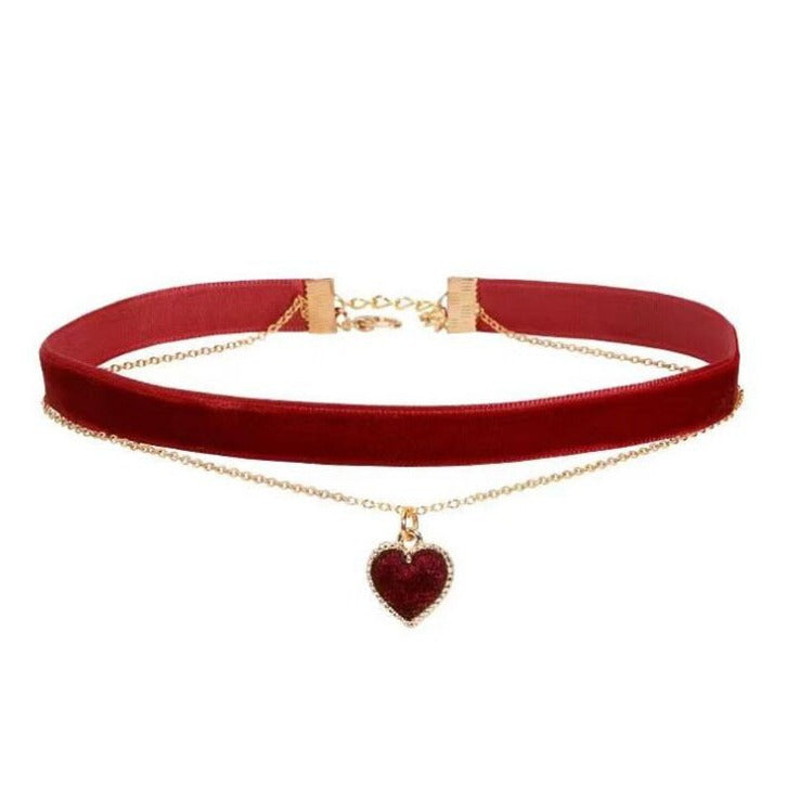 Women's Collar Red Peach Heart Vintage Veet High-grade Necklaces