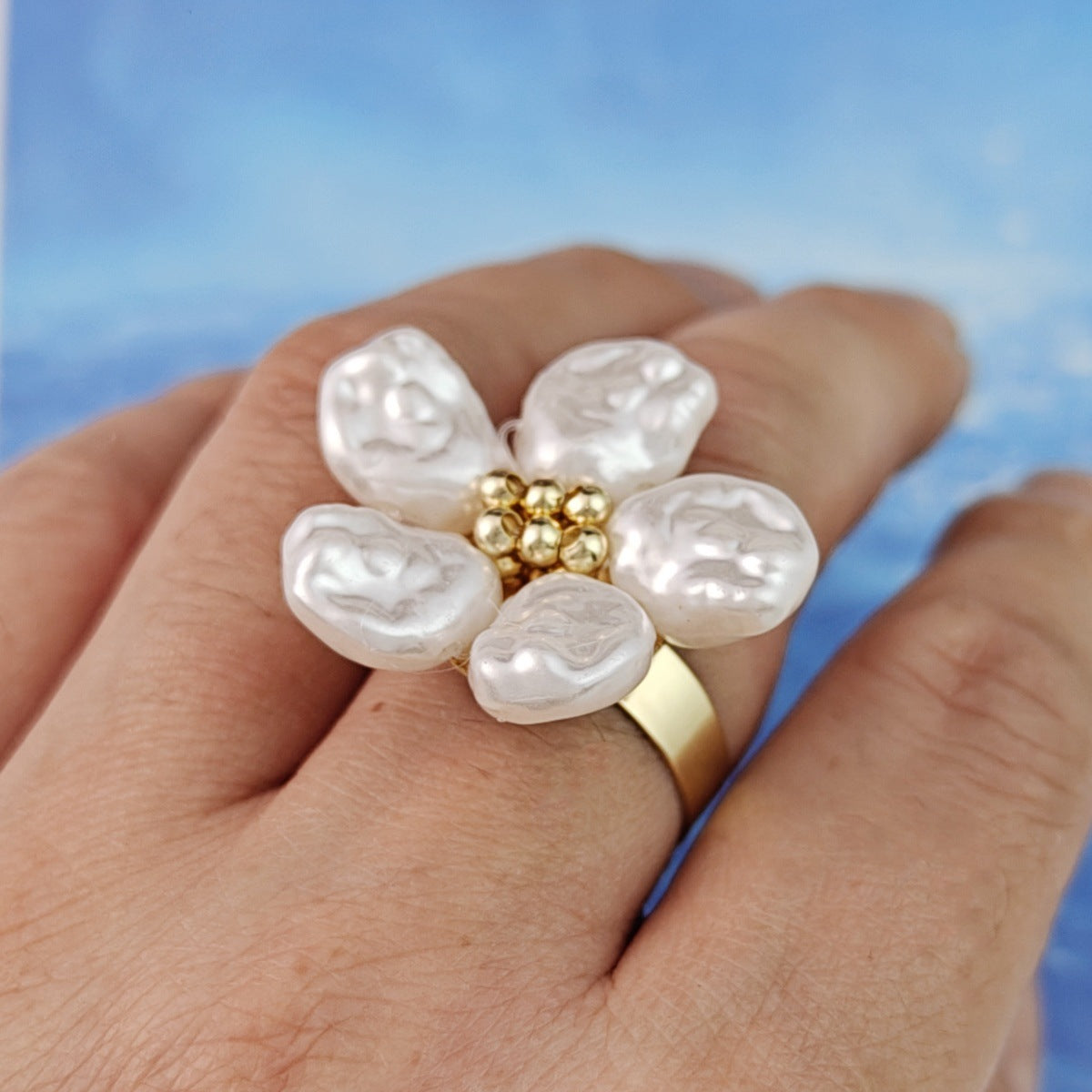 Women's Elegant Pearl Flower Design High-grade Opening Adjustable Index Rings