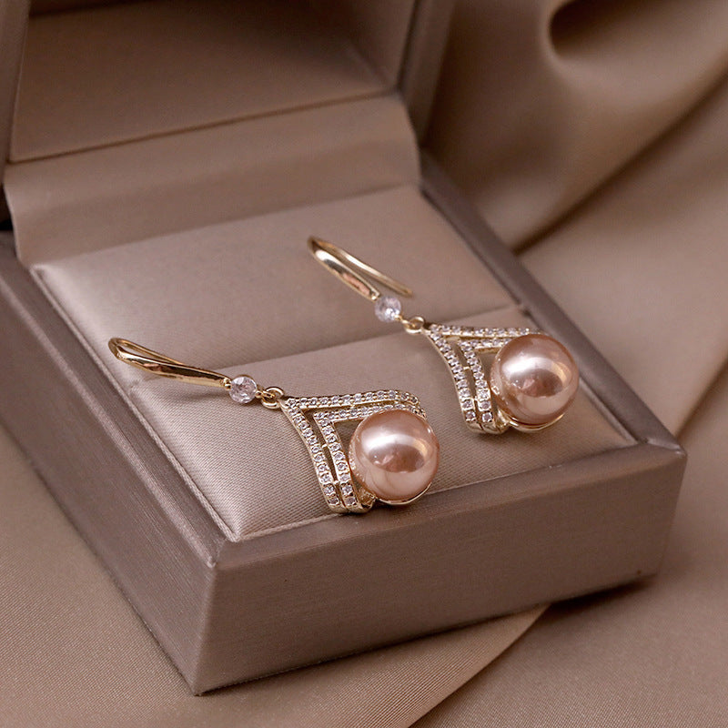 Fashion Simple Niche High-grade Pearl Champagne Earrings