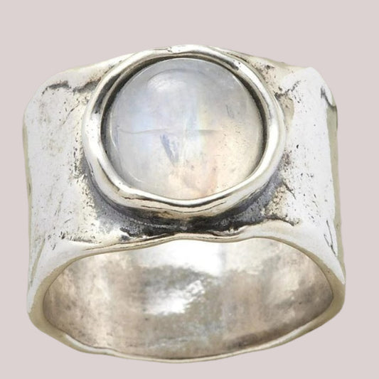 Men's Fashion Retro Moonstone Wide Face Personality Rings