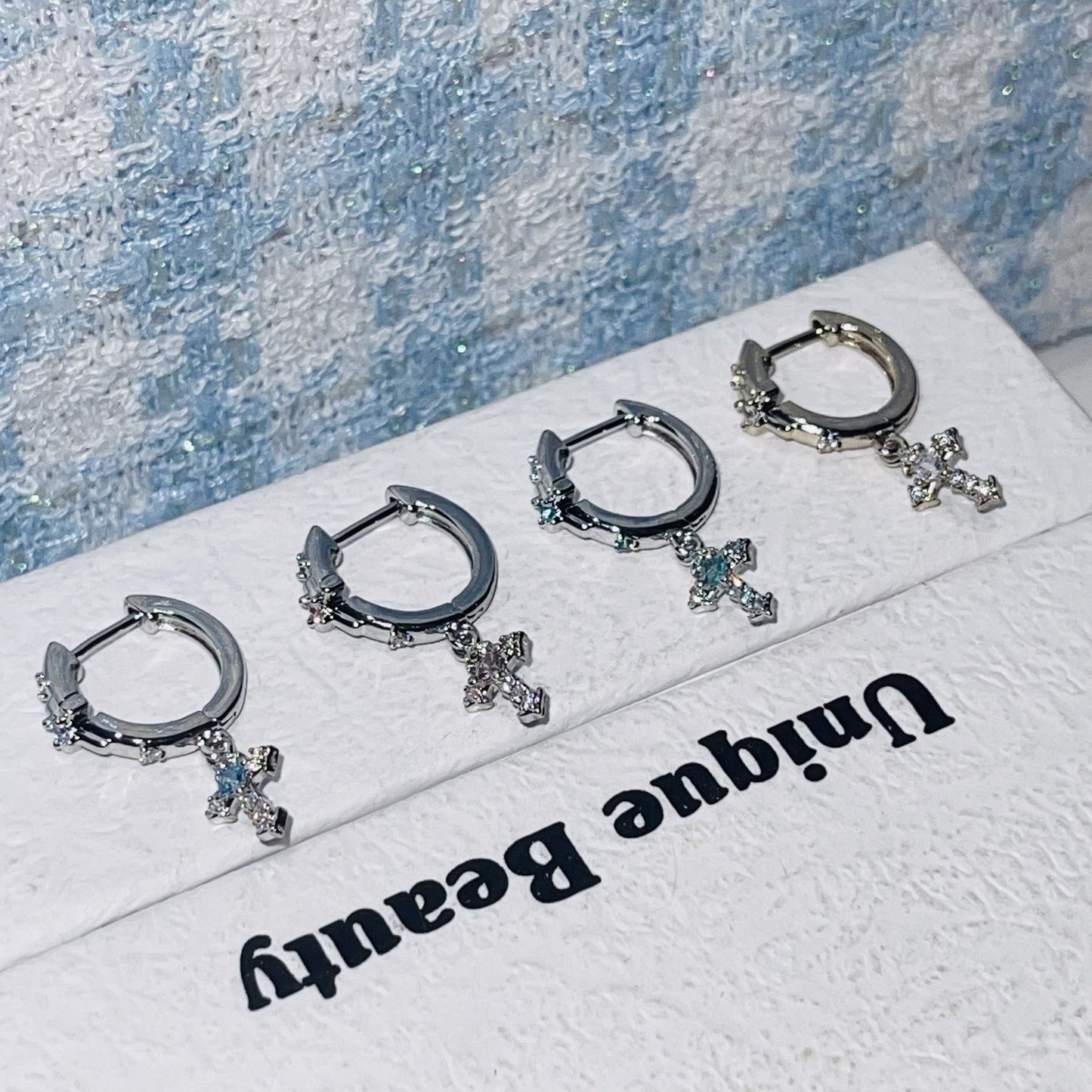 Colorful Cross Ear Clip Fashionable Temperamental Full Rhinestone Zircon Super Pendants