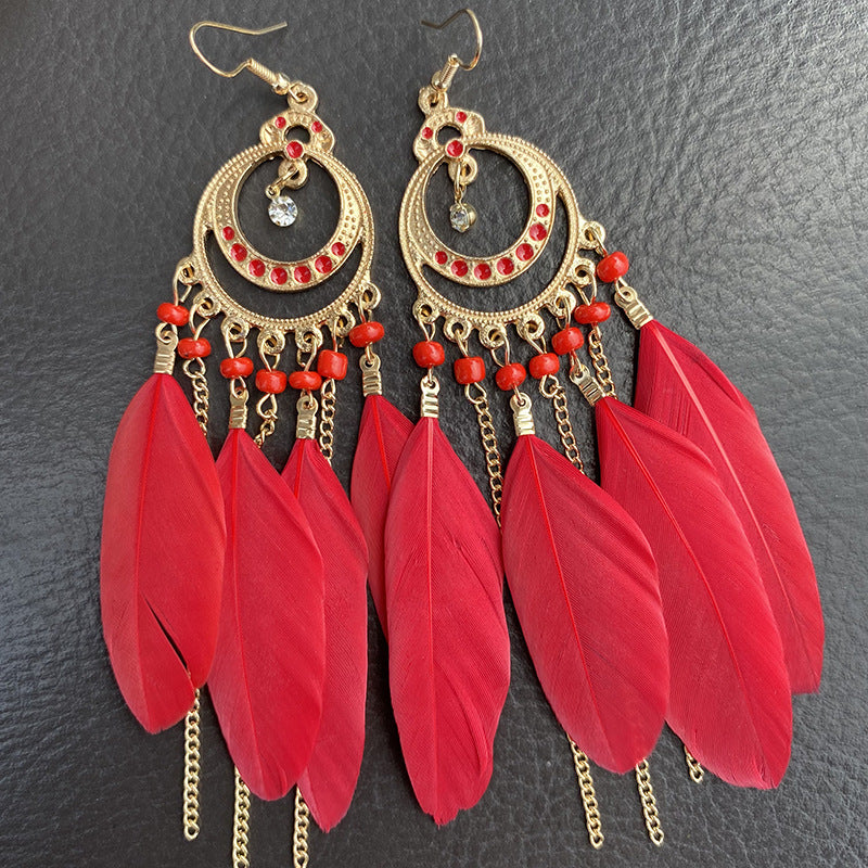 Yunnan Travel Long Vacation Temperament Feather Earrings