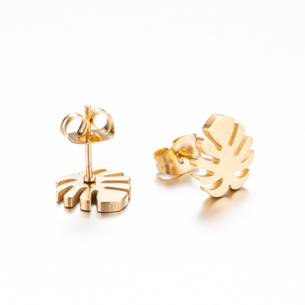Graceful Personality Coconut Stainless Steel Leaf-shaped Small Rings